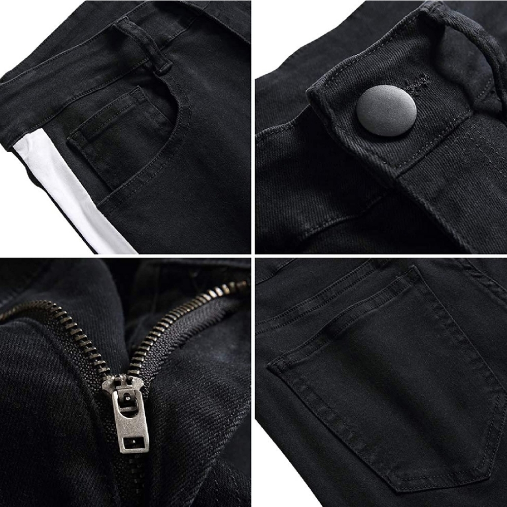 Mens Skinny Slim Black Jeans w White Stripe - Picture 8 of 9